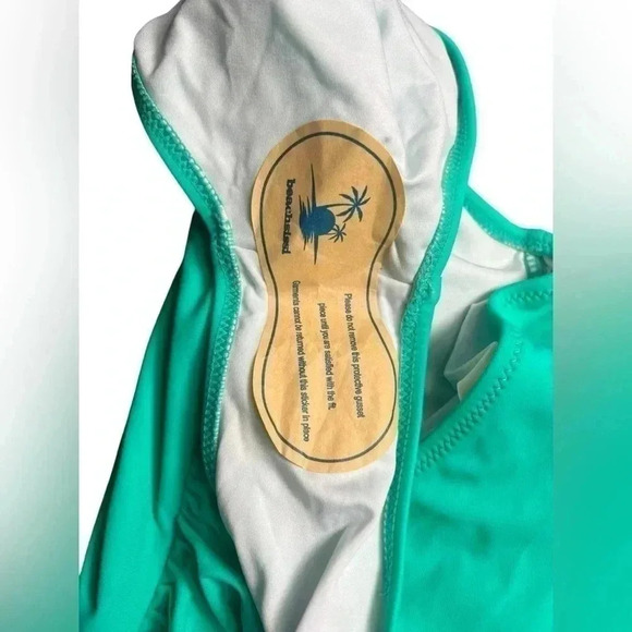 NWOT Beachsissi One Piece Swimsuit Seafoam Green V Neck Ruched Tummy Control XL - Picture 4 of 5